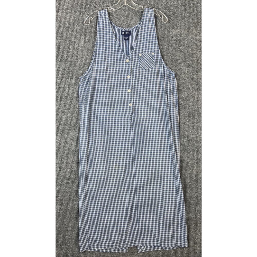 Vintage Blue J Womens Popover Jumper Dress Size Large Blue Checkered Cottage